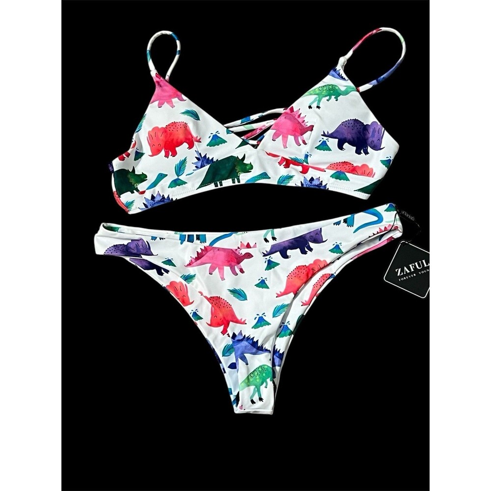 ZAFUL Lace Up Bikini Dinosaur Swimsuit Size Medium
